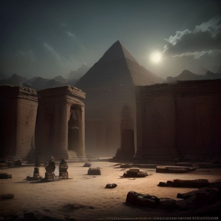 Illustration showing ancient Egyptians moving a large stone block using ropes and sledges on a ramp, with a pyramid under construction in the background.