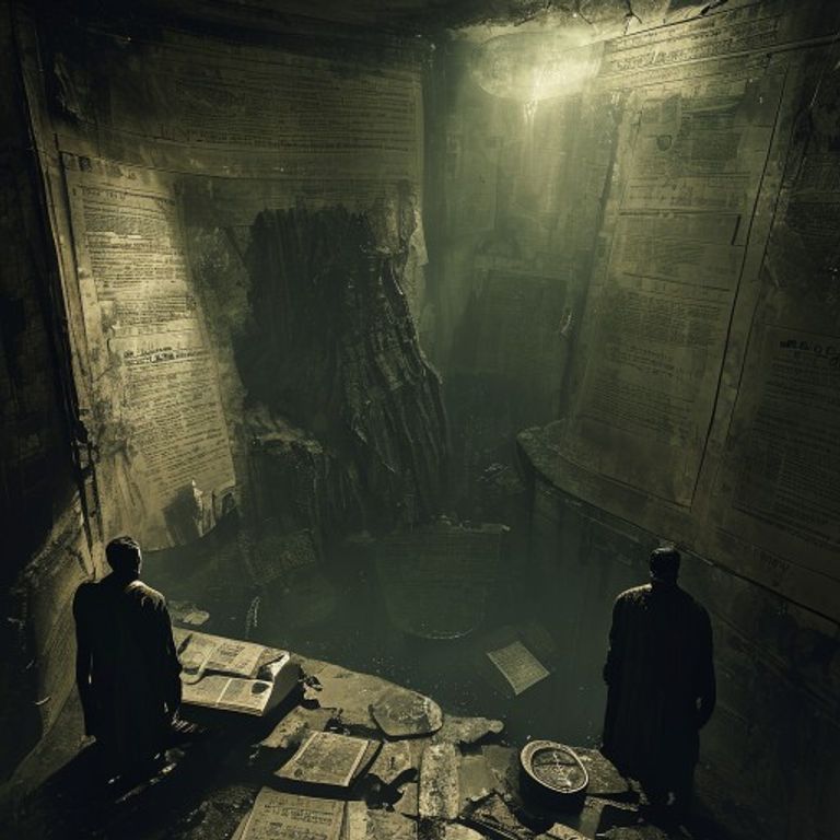 A stylized depiction of a sunken ancient city, partially visible beneath clear blue ocean waters, with ethereal light rays piercing through, hinting at the lost continent of Lemuria