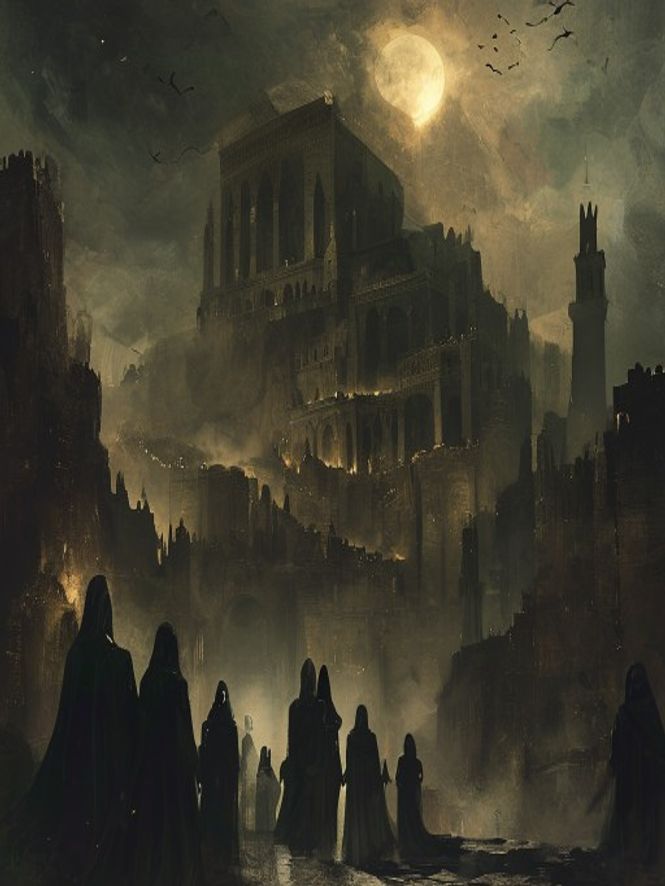 An artistic rendering of a grand, ornate city with majestic buildings, reminiscent of classical European architecture but with an ancient, forgotten feel, partially covered in earth, symbolizing the Tartaria mud flood and lost civilization.