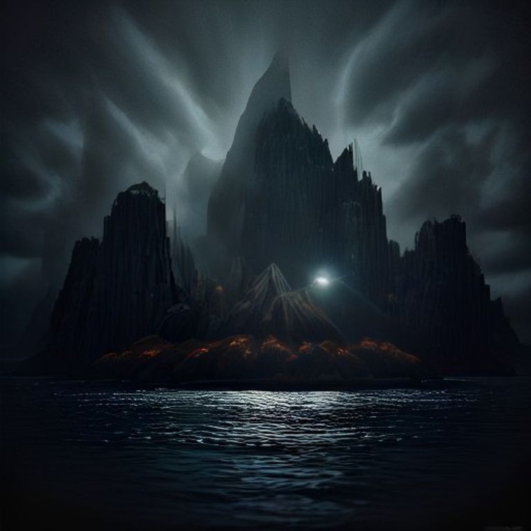 Illustration of a sunken continent with ancient structures, symbolizing James Churchward's lost continent of Mu.