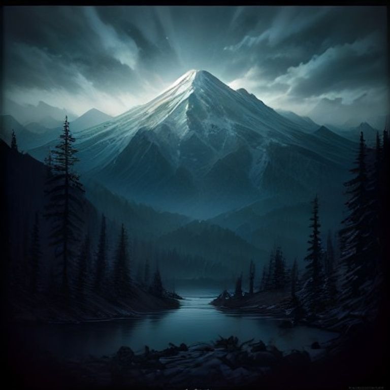 An artistic depiction of a hidden, advanced city beneath Mount Shasta, with luminous beings.